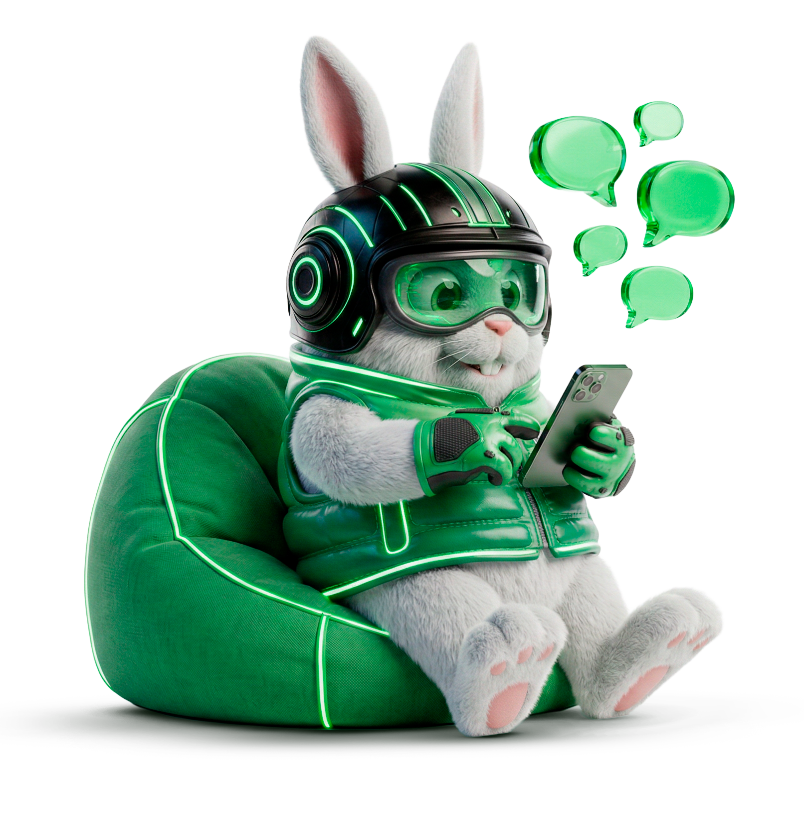 Mascote da WeePulse sentado usando tecnologia