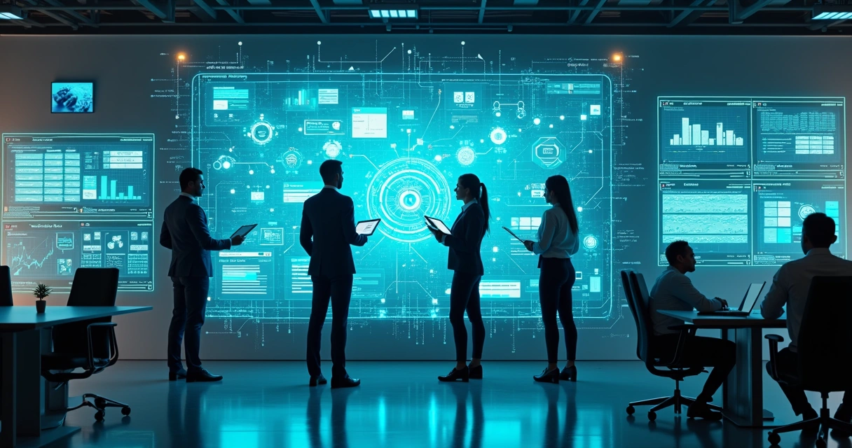 Ilustração de um painel digital mostrando múltiplos fluxos de pagamento integrados, gráficos e conexões entre sistemas