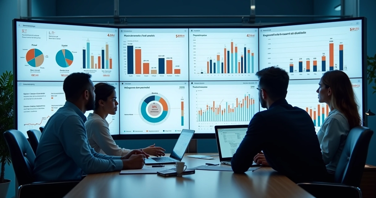 Imagem com relatórios de pagamentos online sendo analisados em tela por gestores de empresa