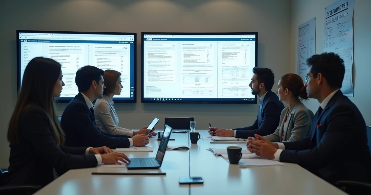 Equipe auditando obrigações fiscais em sistema ERP