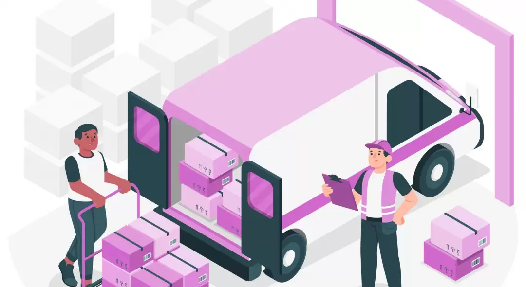 Duas pessoas enchendo uma van de transporte para entregar mercadorias