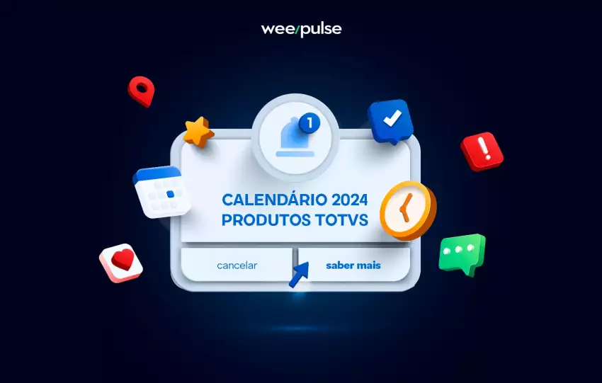 Quadrado com texto: Calendário dos produtos TOTVS 2024