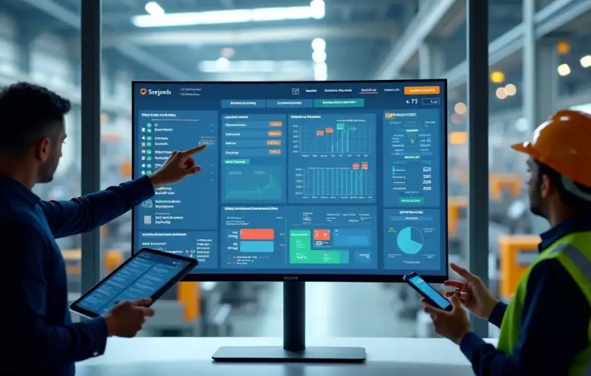 Painel digital de gestão de manutenção de ativos com indicadores e ordens de serviço