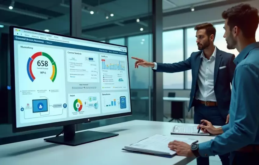 Equipe de TI configurando servidor TSS TOTVS com painéis fiscais na tela